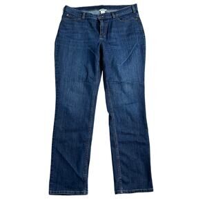 Duluth Trading Womens Straight Leg Jeans Size 14 Dark Wash Denim Blue 29" Inseam